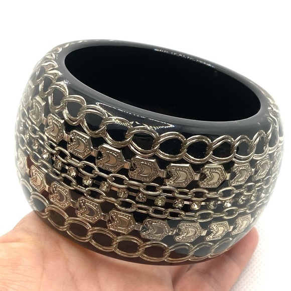 Bracelet Artisan Wooden Resin Heavy Chunky Statement Bangle 8” - Picture 4 of 10